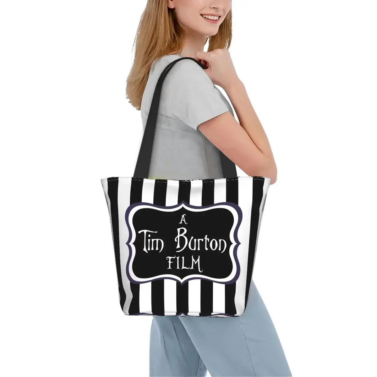 Funny A Tim Burton Film Shopping Tote Bags Recycling Horror Fantasy Movie Grocery Canvas Shopper Shoulder Bag