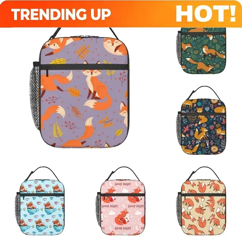 Custom Bag Custom Foxes Autumn Fox Cute Orange Reusable Lunch Box For Office Work School Picnic Beach Leakproof Cooler Tote Bag