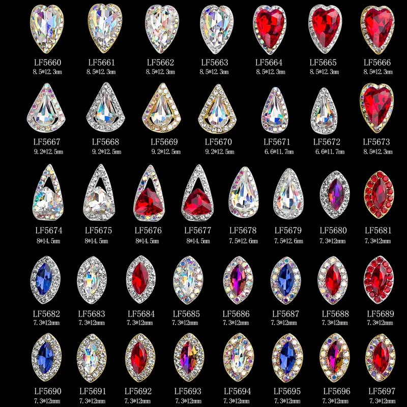 

10PCS/Lot Luxury Nail Charms Parts Heart Oval Waterdrop Shape Rhinestone Gems Press On Nails Alloy Crystal Jewelry For Manicure