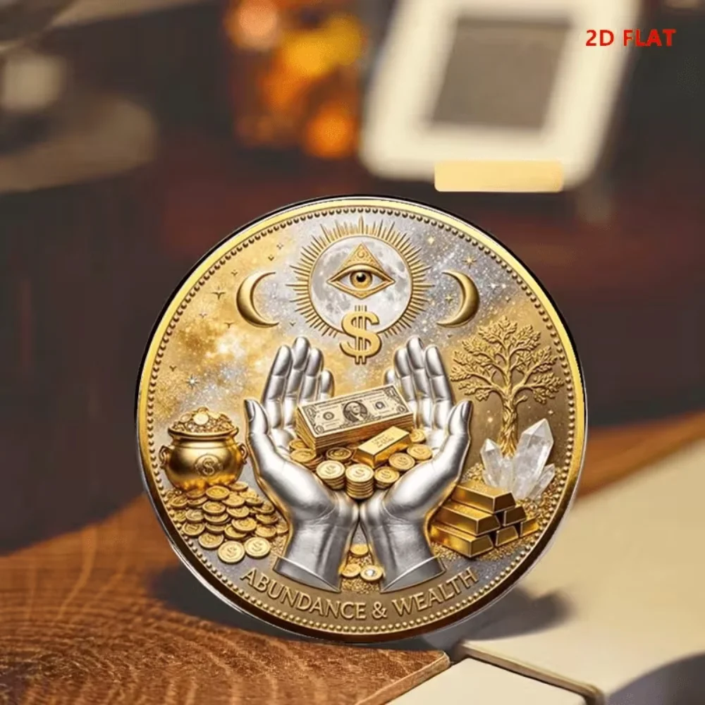 Flat Glass Abundance Wealth Brooch Stainless Steel All-Seeing Eye Lucky Coin Pin for Men