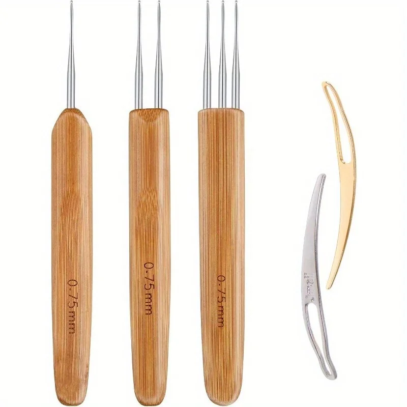 1 セット 0.5 ミリメートル/0.75 ミリメートルドレッドヘアかぎ針編みフック木製かぎ針編み針ヘアドレッドヘアツール三つ編みクラフト