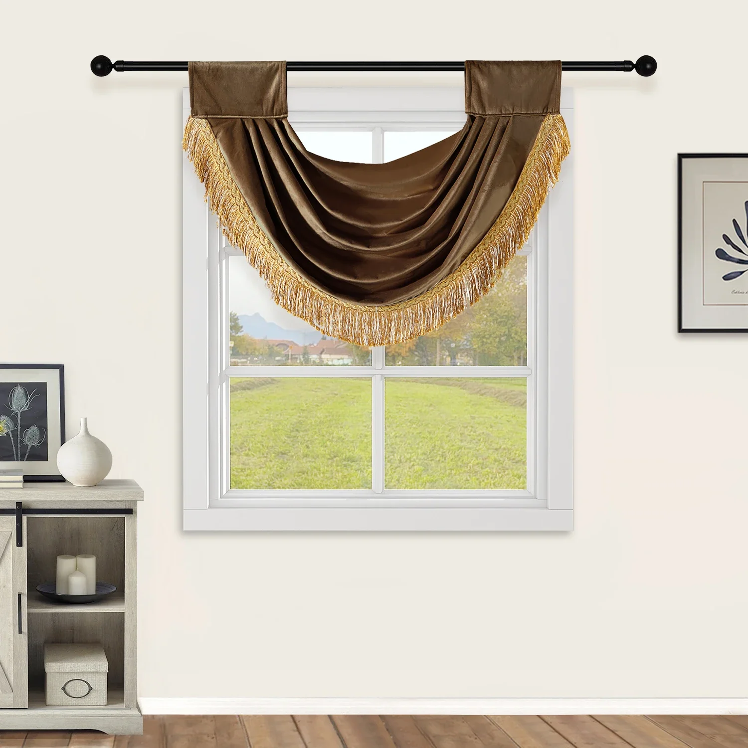 NAPEARL Solid  Curtain Head Curtain Valance with Tassel Rod  Pocket for Small Window Kitchen 1PC