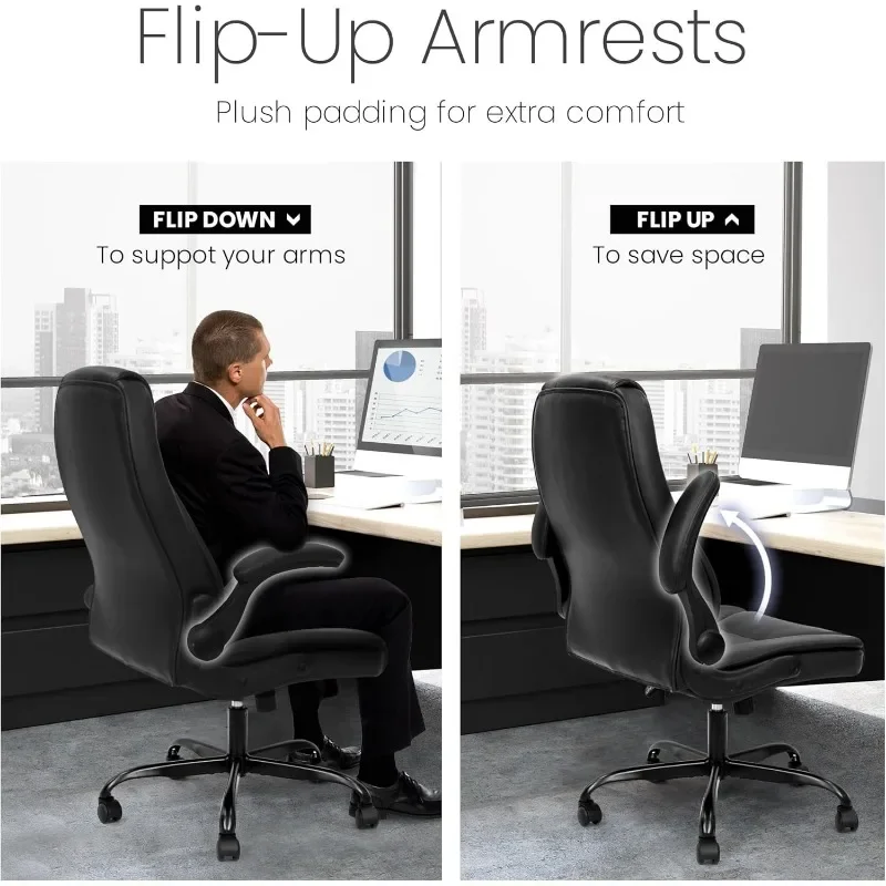 NEO CHAIR Ergonomic Office Chair PU Leather Executive High Back Computer Desk Chair Adjustable Height Flip-up