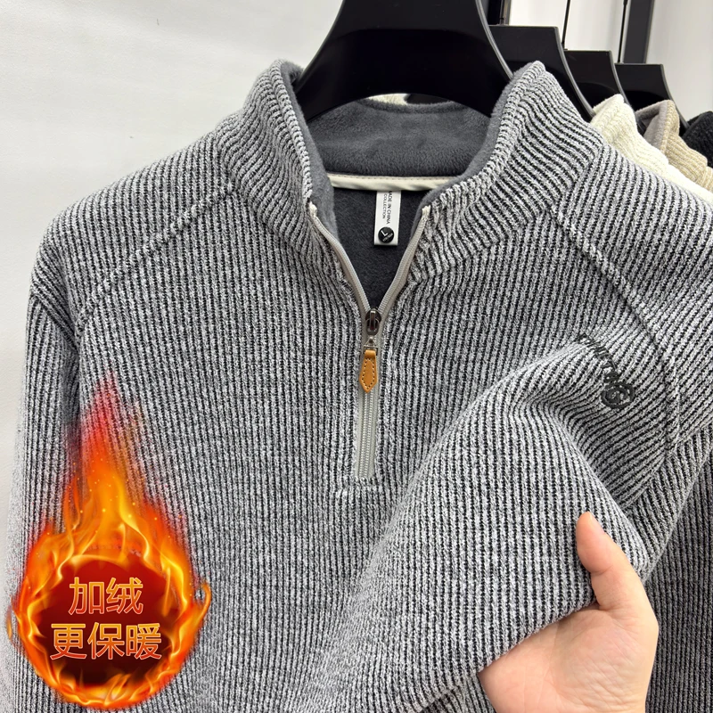 Polar Fleece Half Zip Hoodie for Men, Stand Up Collar, Autumn and Winter Trendy Brand, American Casual Plus Fleece Top