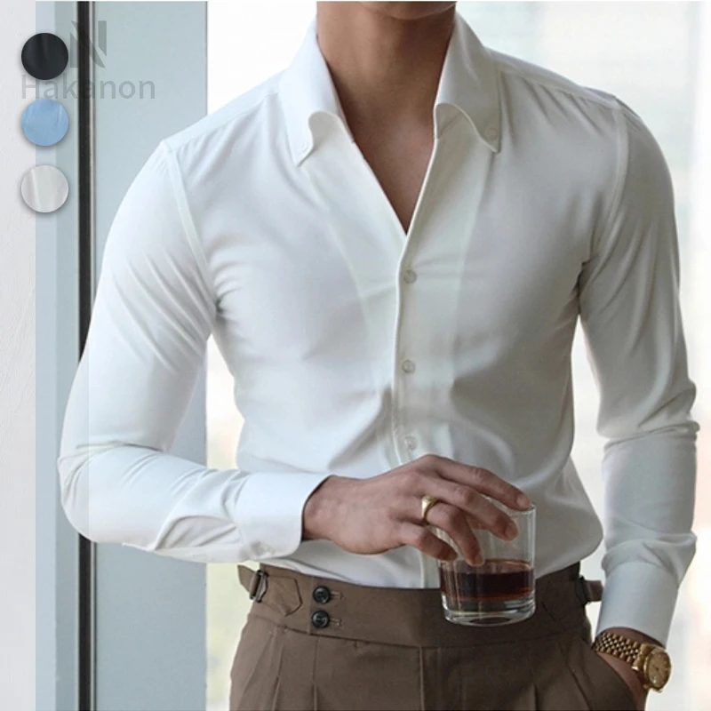

2026 Men's Italian Collar Shirt, Wrinkle-free, Casual, Fashionable, Slim-fit with A Lapel Design, Branded Clothing, Youth, New