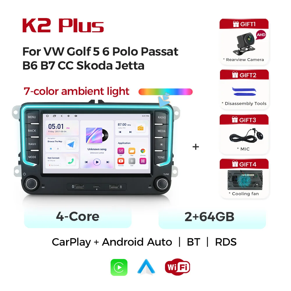 MEKEDE EU Store 7 inch autoradio voor VW Passat B5 B6 B7 Golf MK5 6 CC Jetta 5 6 met WIFI GPS navigatie, draadloze Carplay en Android Auto