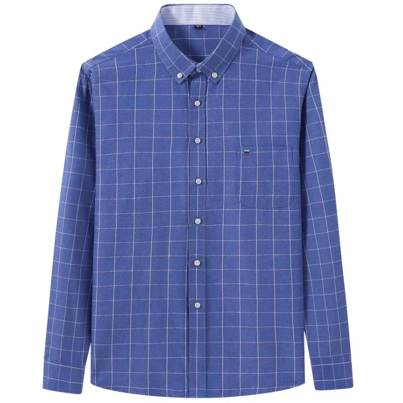 

New 100%Cotton Men Long Sleeve Shirt for Oxford Shirt Men Plaid Striped Work Casual Shirts Male Regular-Fit Social Shirt 6XL 7XL