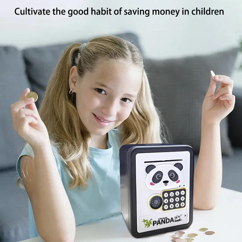 Children's Panda Piggy Bank Coin Cash Money Box Fingerprint Recognition Safe Password ATM Bank Money Saving Box Kids Xmas Gift