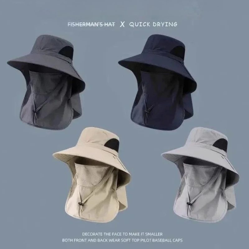 Summer Sun Hats UV Protection Outdoor Hunting Fishing Cap For Men Women Hiking Camping Visor Bucket Hat Neck Flap Fisherman Hat