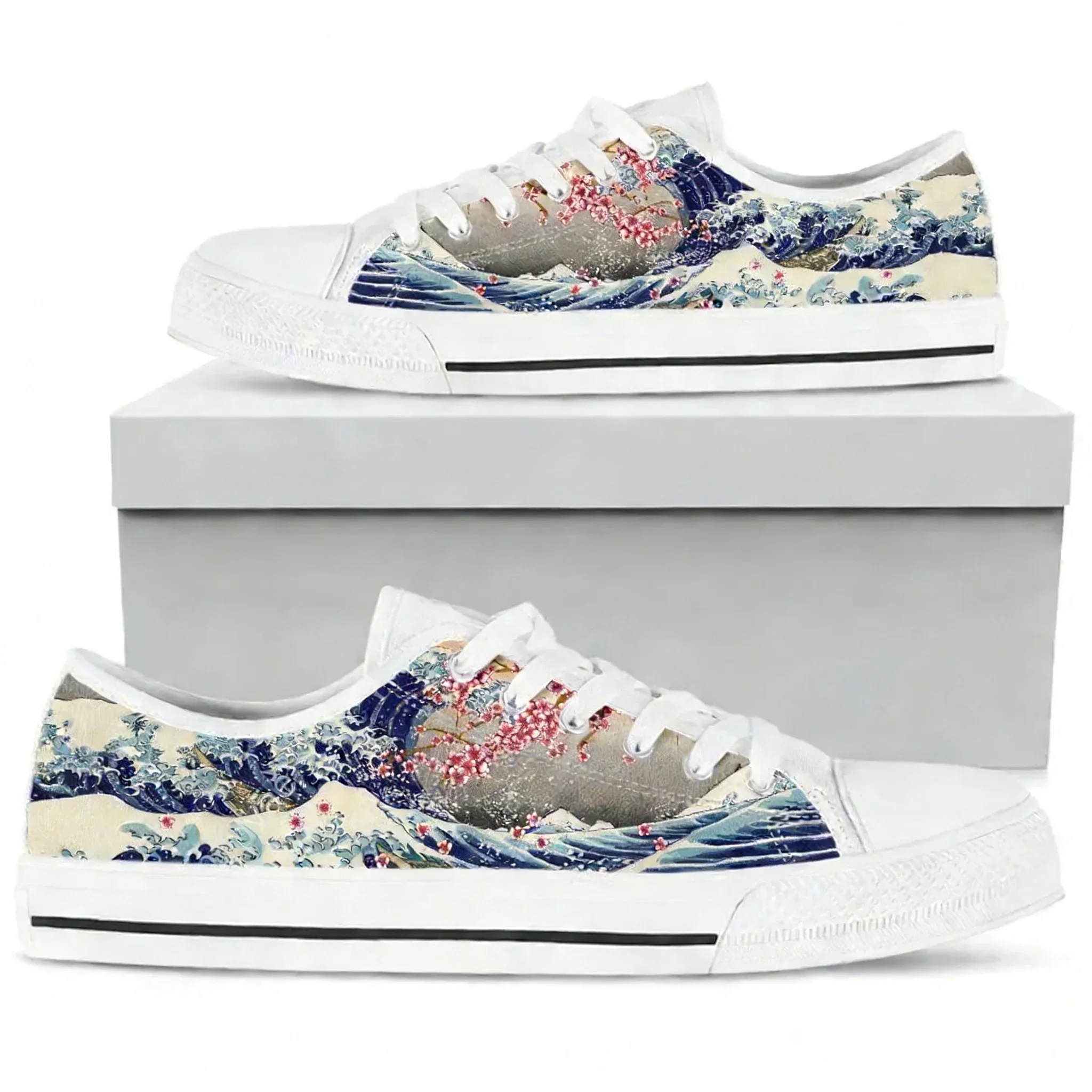 

Женские повседневные кеды The Great Wave Saruka Flower на плоской подошве со шнуровкой, низкие, из канваса, большие размеры 45/46