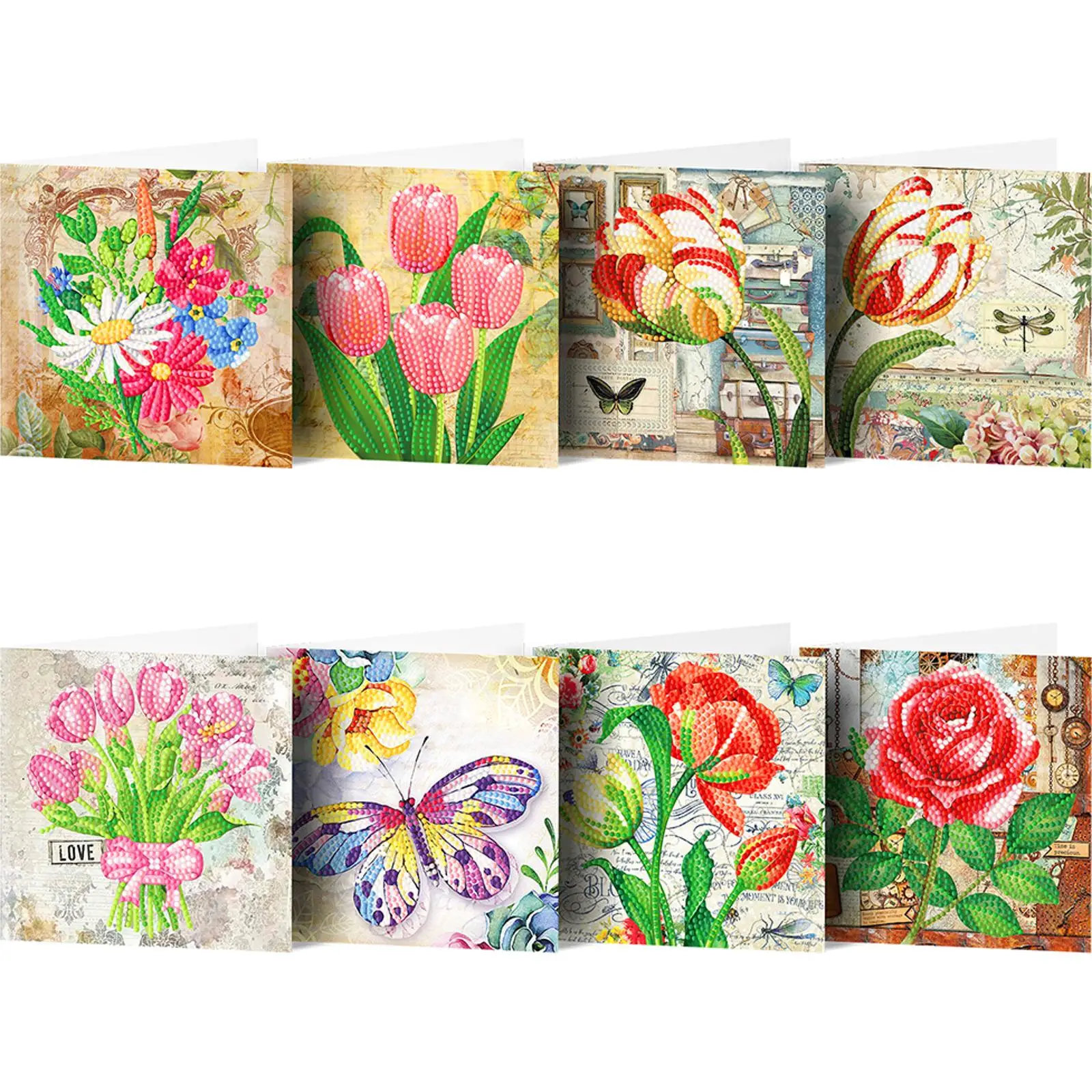 

8PCS DIY Rhinestone Diamond Art Mosaic Postcards Diamond Art Greeting Cards for Birthdays Thanksgiving & Special Occasion
