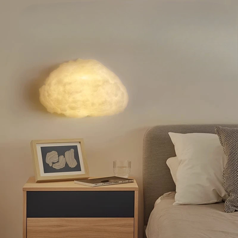French Cream Style Cloud Wall Lights Wiring Free Children's Bedroom Art Decoration Atmosphere Marshmallow LED Sconces Luminaires