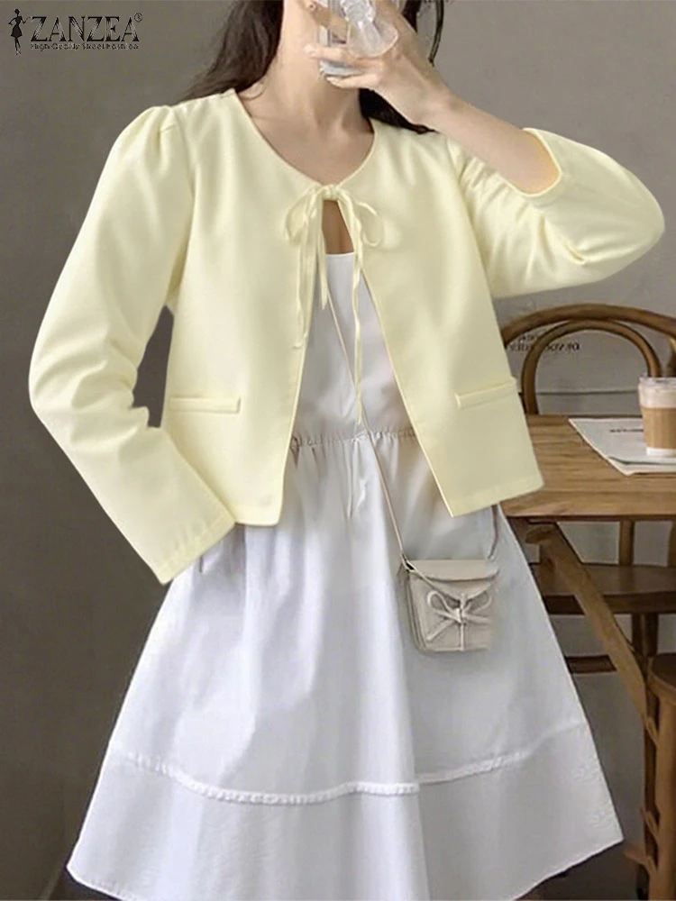 

2025 ZANZEA Fashion Women Coats Autumn Long Sleeve Jackets Solid Color Bandage Open Stitch Casual Cardigans Loose Outercoats