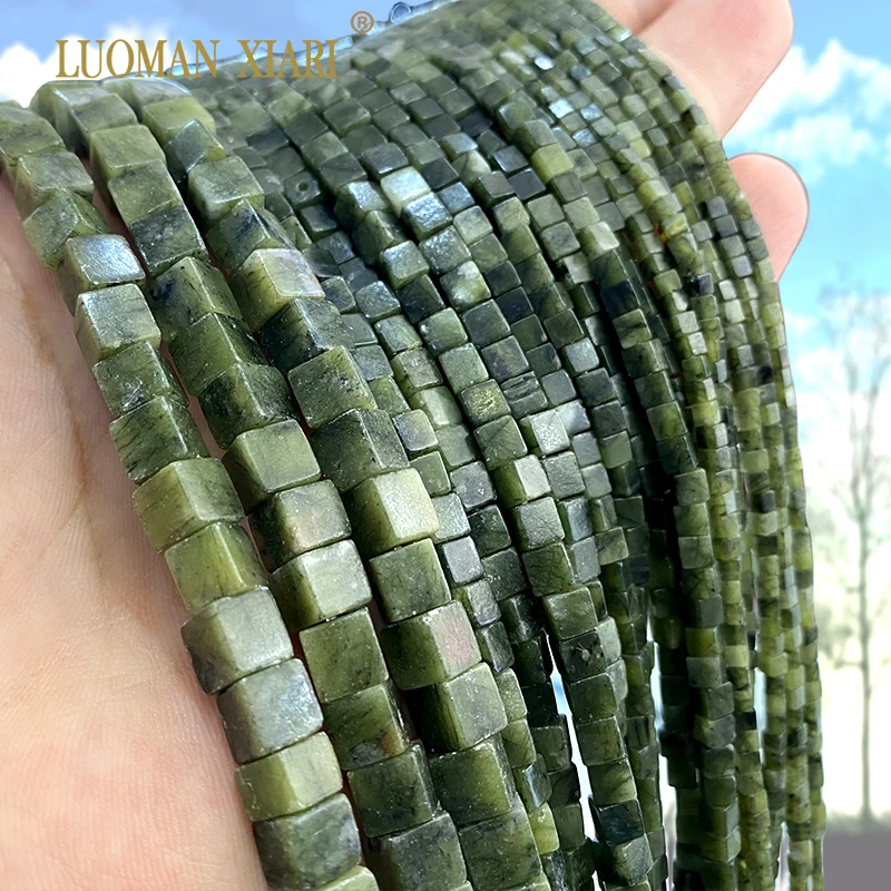 2 3 4MM Small Cube AA Natural Stone Green Southern Jade Loose Square Spacer Beads for Jewelry Making DIY Bracelet Accessories