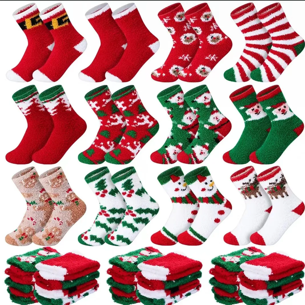 New Christmas coral fleece warm and thick winter socks snowman sleeping floor socks