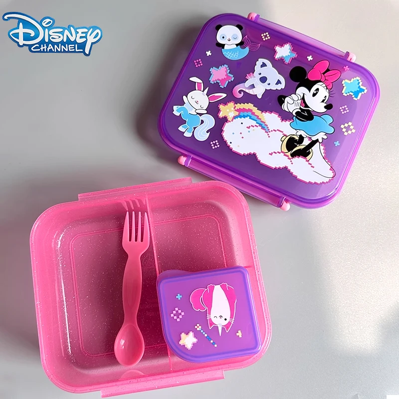 Disney Minnie Mouse Lunch Box Cartoon Fruit Storage Box Cute Lunch Box Lunch Snack Lunch Box Three Grids Dinner Plate Party Gift