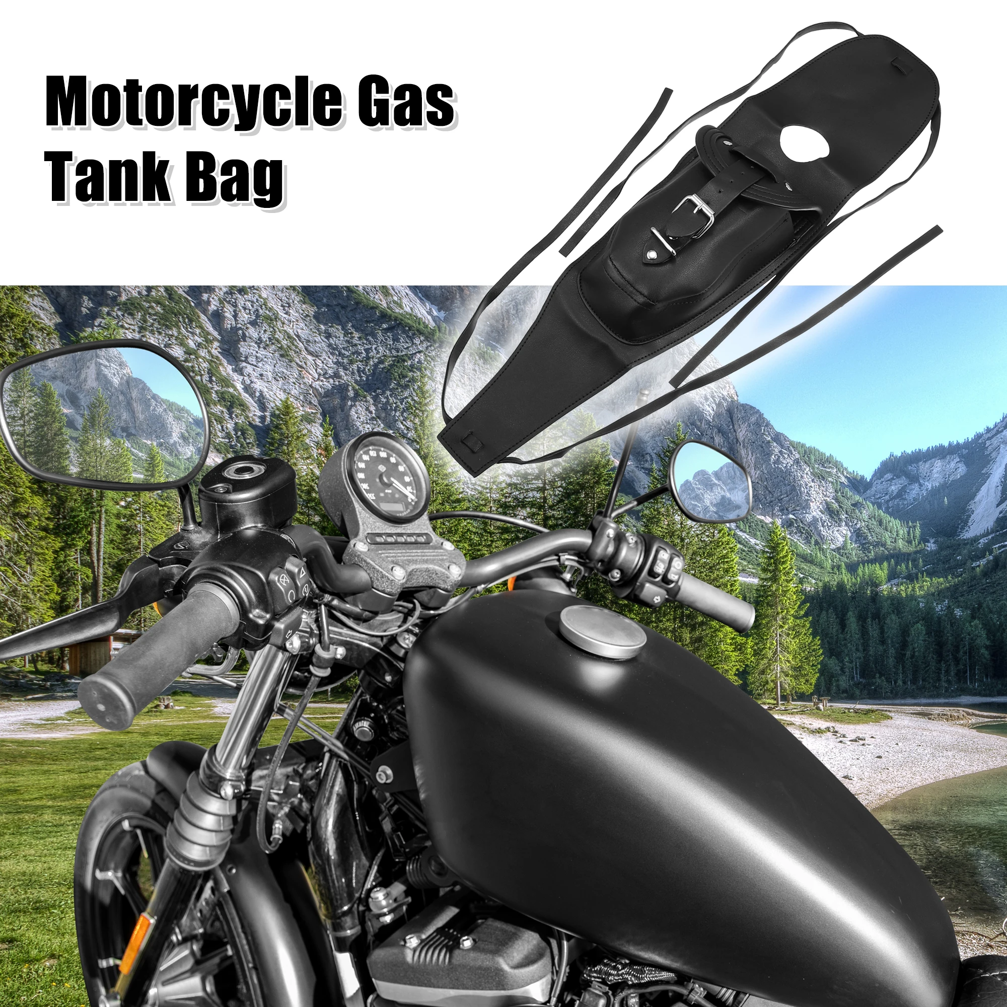 Motoforti Motorcycle Gas Tank Bag Dash Console Center Pouch Bag Faux Leather for Harley Sportster XL 883 1200 48 Black