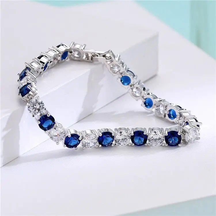 MxGxFam  ( 18.5 cm ) White Gold Plated Royal Blue Black Red Sea Blue White Zircon Luxurious Bracelets For Women Fashion Jewelry