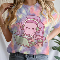 Girls' Summer Clothes Cute Axolotl Playing Games Graphic T-Shirt 3D Print Tie Dye Children's Clothing for Girl Short Sleeve Tee