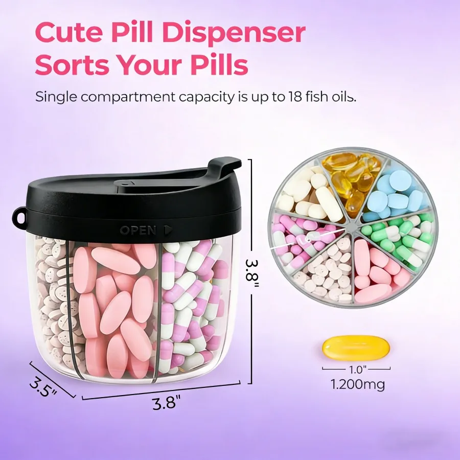 

6 Compartments Weekly Pill Organizer Box, Portable Leak-Proof Pill Case for Travel Home Daily Medicine Storage.