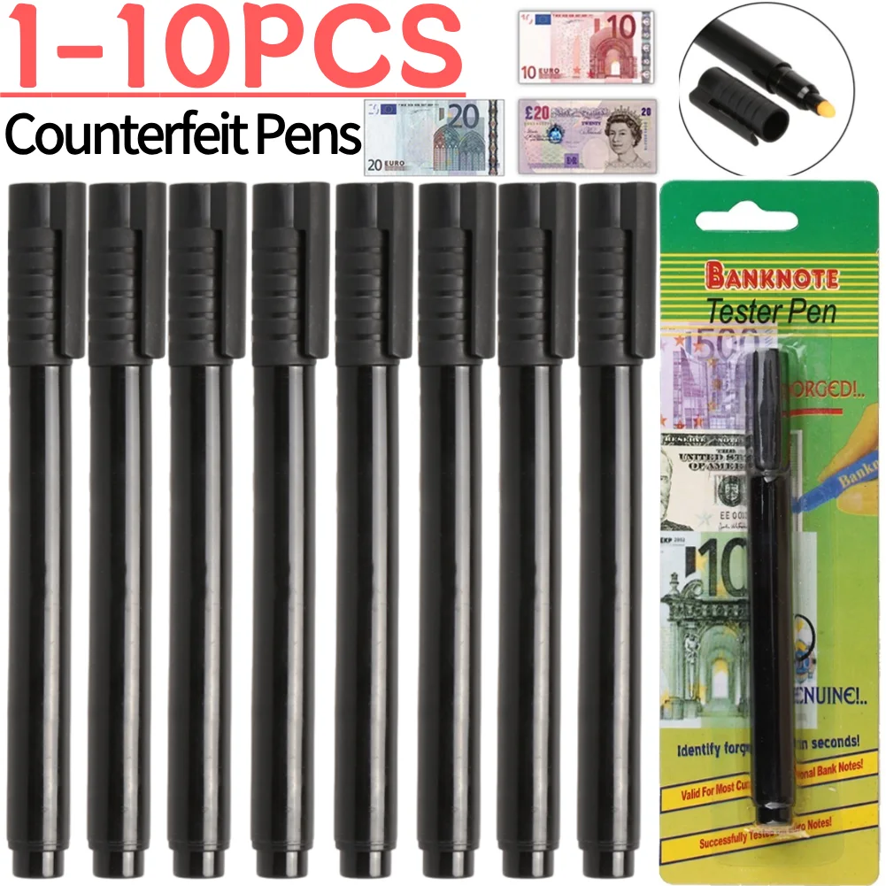 1-10PCS Black Plastic Money Loss Prevention Tester Portable  Pocket Counterfeits Money Detector Pen for Money Test