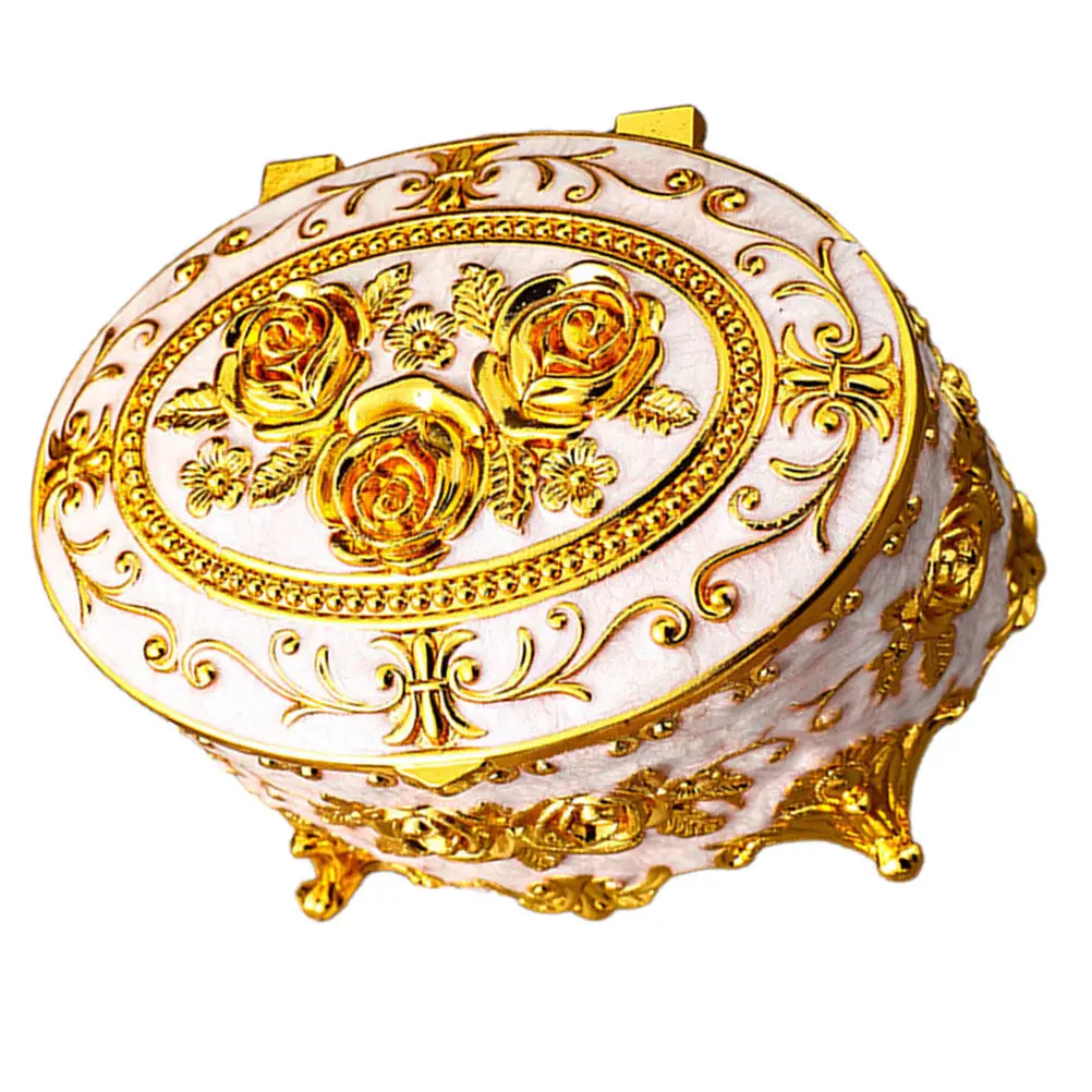 

Oval Shaped Jewelry Box Vintage Metal Trinket Storage for Rings Necklaces Earrings Organizer Case Decorative Keepsake Box