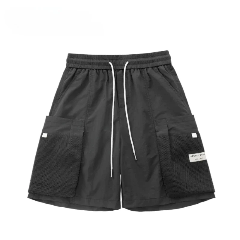 Mit Taschen, locker, weit, Baggy, solide, elastische Taille, Herren-Cargo-Shorts, Kordelzug, kurze Hosen für Herren, Kleidung, Distressed-Designer