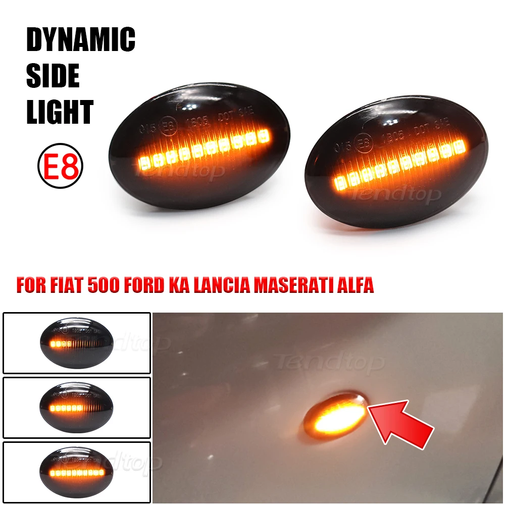 Dynamic Side Marker Lights Flashing LED Turn Signal Light For FIAT 500 500C 500L Ford KA Lancia Lybra Ypsilon Maserati Alfa 4C