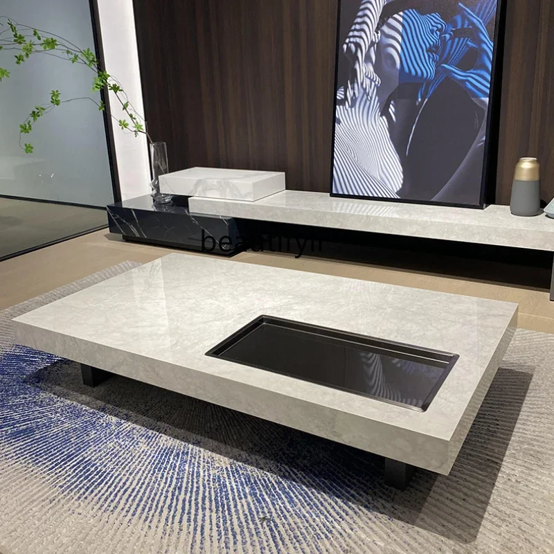 

Italian light luxury simple tea table minimalist rectangular suspension modern rock slab coffee table