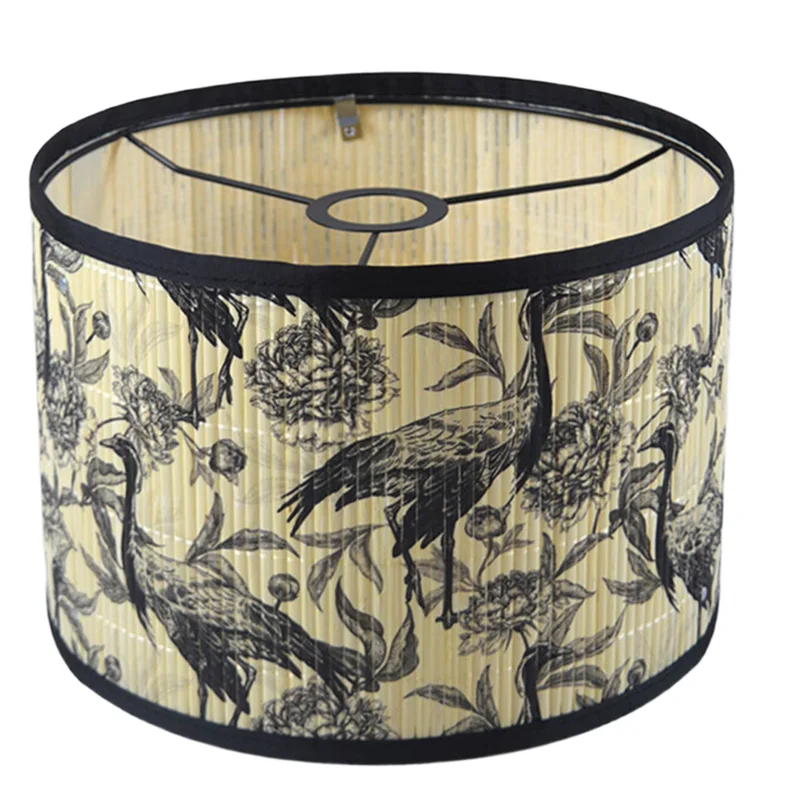 

【MEET】Lampshade Bright Green Plant Bird Decoration Drum-Shaped Lampshade Suitable For Floor Lamp, Table Lamp In Bedroom