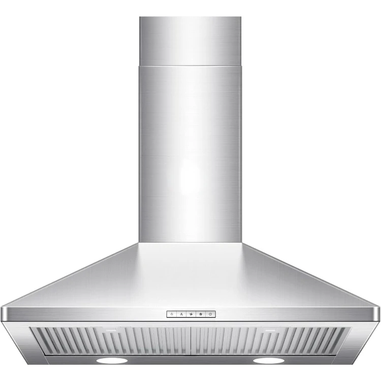 Ducted Pyramid Range 450 CFM Stainless Steel Wall Mount Vent Hood with 3 Speed Exhaust Fan, 5-Layer Aluminum Permanent Filters