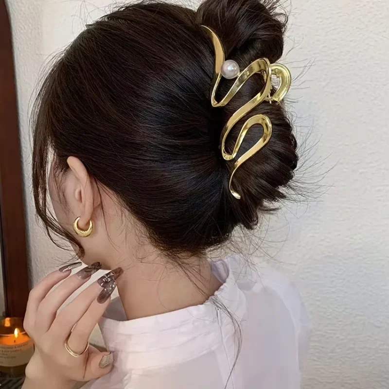 Novas mulheres elegante ouro prata oco geométrico metal garra de cabelo vintage grampo de cabelo bandana hairpin moda meninas acessórios para o cabelo