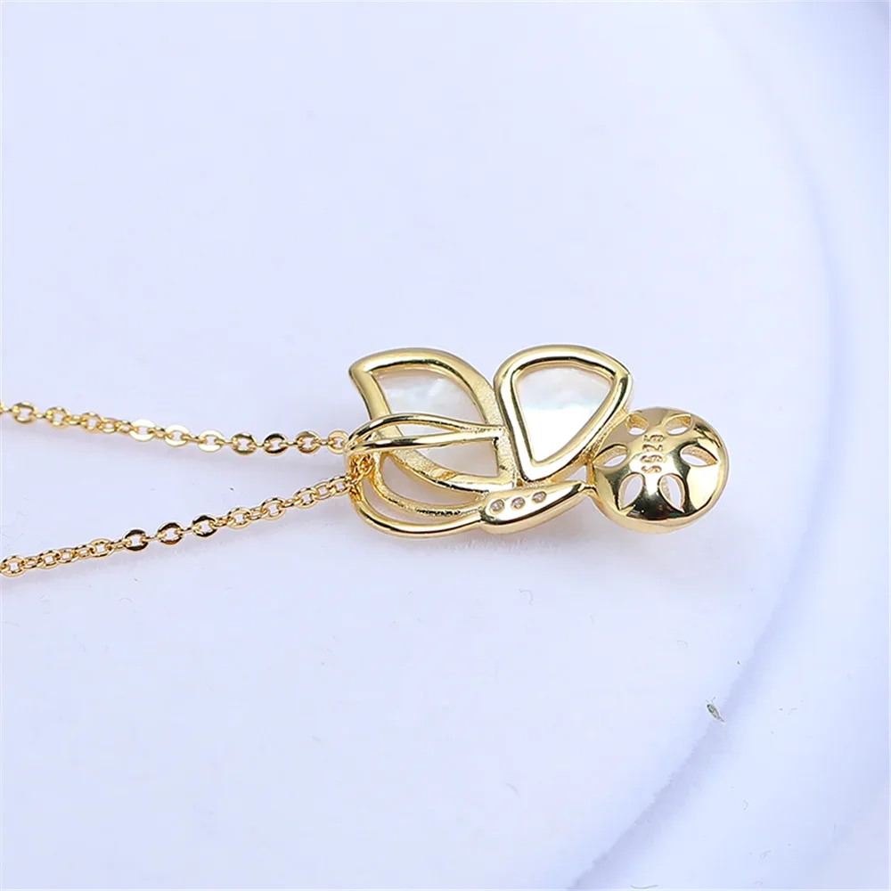 S925 Sterling Silver Pearl Pendant Setting, DIY Empty Bezel Cup Jewelry Supplies for Craft Making, Hollow Prong Pendant Findings