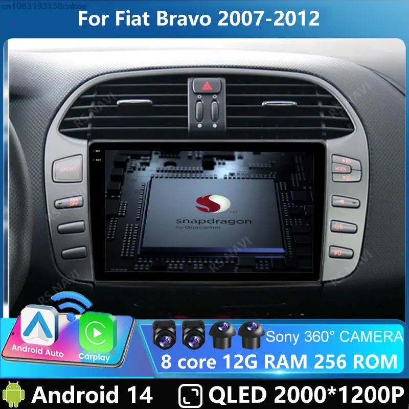 

Автомобильный радиоприемник Android 14 авто Carplay для Fiat Bravo 2007 - 2012 мультимедийный видеоплеер стерео GPS 2din головное устройство QLED экран WIFI