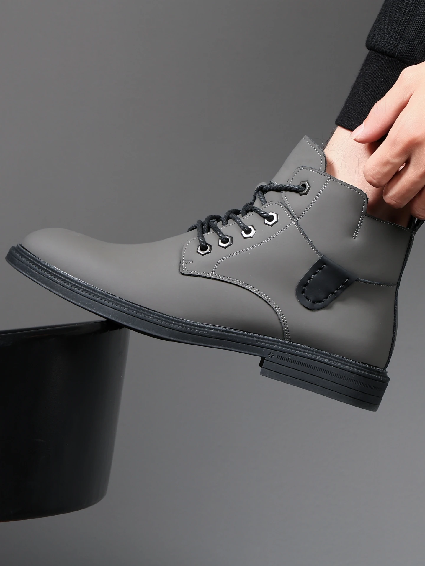 

Faionable Casual Men's Leather Boots Pointed Toe ort Tube Boots Durable Rubber Sole Wear Resistant Briti Sle