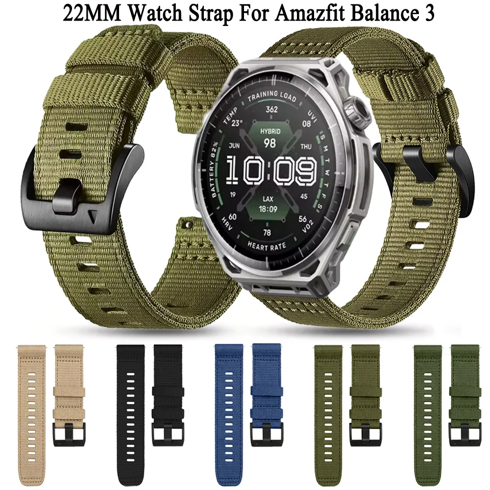 Rugged Nylon Strap 22mm for Amazfit Balance 3 Balance 2/Balance XT Bracelet Bip 6 5 Max  Sport Band Cheetah 2 Ultra Braided Belt
