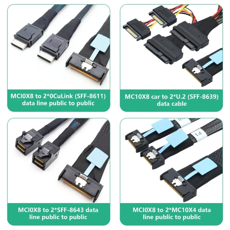 

CPDD MCIO 8i 74Pin to Two SFF 8611 Interfaces Conversion Adapter Cable Extender Cord for Hard Disk Server Cable 50CM