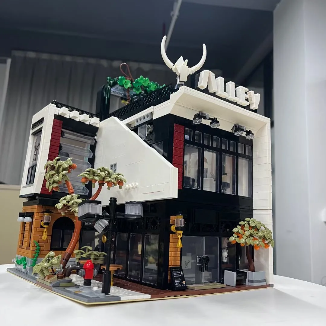 MOC-123898 Modern The Deers Milk Tea Shop Modular Architecture Model City Street View Building Block Toys for Children Boy Gifts