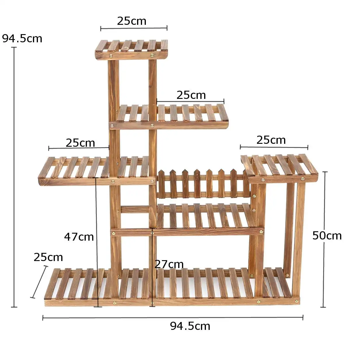 6ชั้นไม้ยืน Rack หลายดอกไม้ผู้ถือหม้อพืชสวนชั้นวางลานระเบียงดอกไม้ประณีตยืน