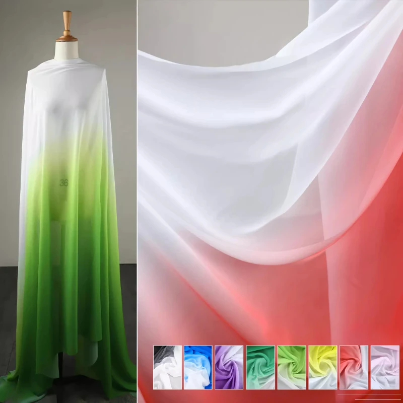 Gradient Chiffon Fabric for Diy Sewing Chinese Style Semi Transparent Performance Costume Hanfu Designer Fabrics Cloth