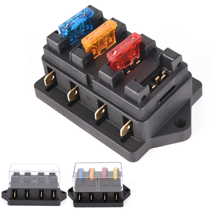 Car 4 Way Circuit Standard ATO Blade Fuse Box Block Holder 12V / 24V+4 Way Fuse For 22mm Handlebar Motorcycles E-Bikes