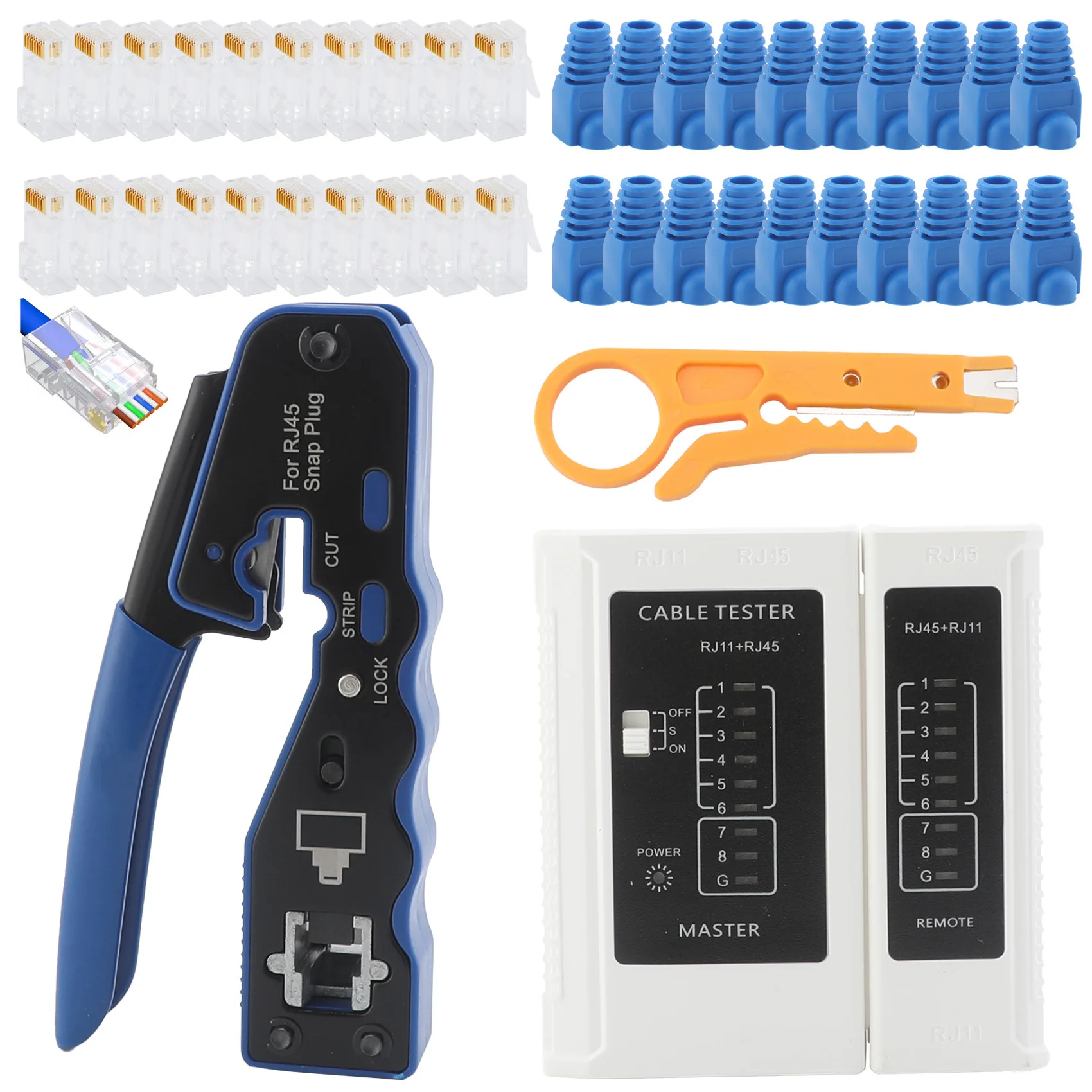 cat6ネットワーク圧着工具キット-rj45-rj11-クリムパーペンチ-8p-6p-パススルークリスタルヘッドコネクタ用