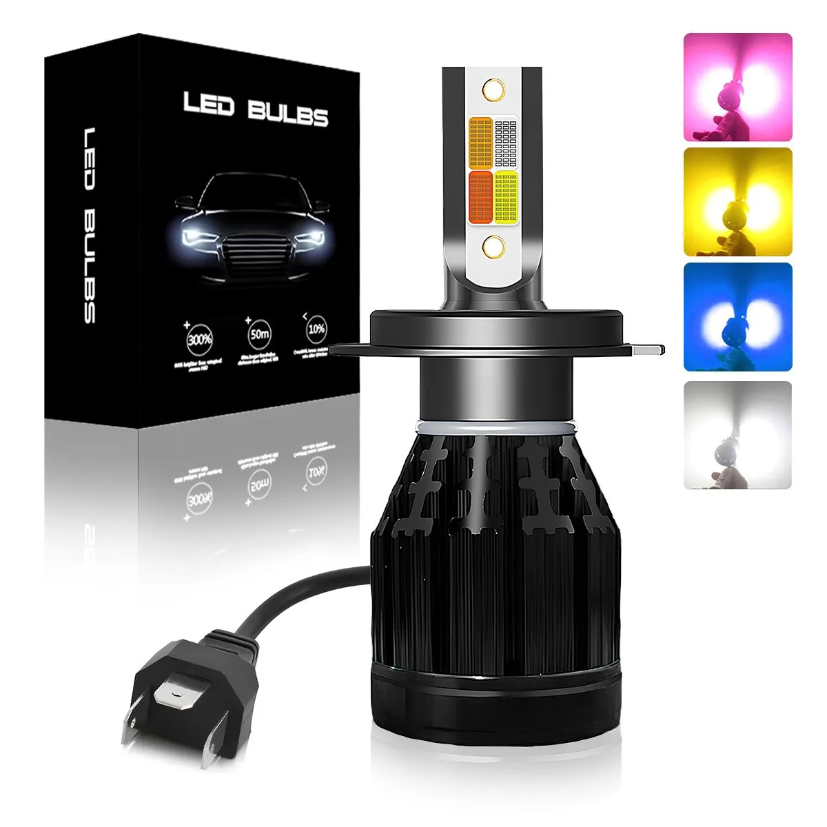 

3000K 6000K Pink Blue 4 Color HB2 9003 H4 LED Headlight Bulbs Hi Lo Beam 12V 22W 6000Lm Car Light Retrofit