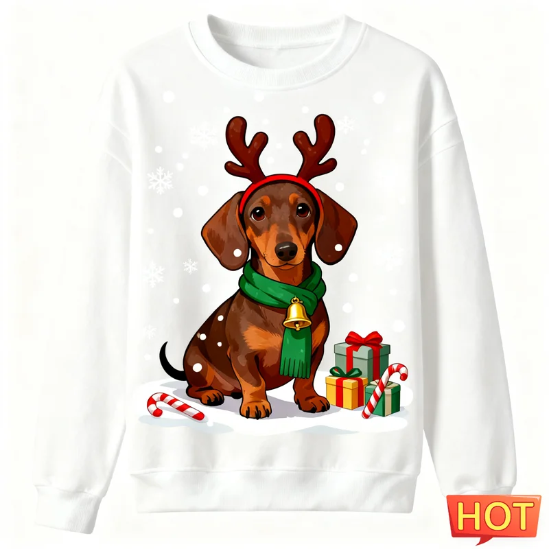

Новинка 2026, уродливый рождественский свитер с рисунком таксы, модные толстовки с круглым вырезом и 3D принтом собаки, свободные дышащие пуловеры унисекс