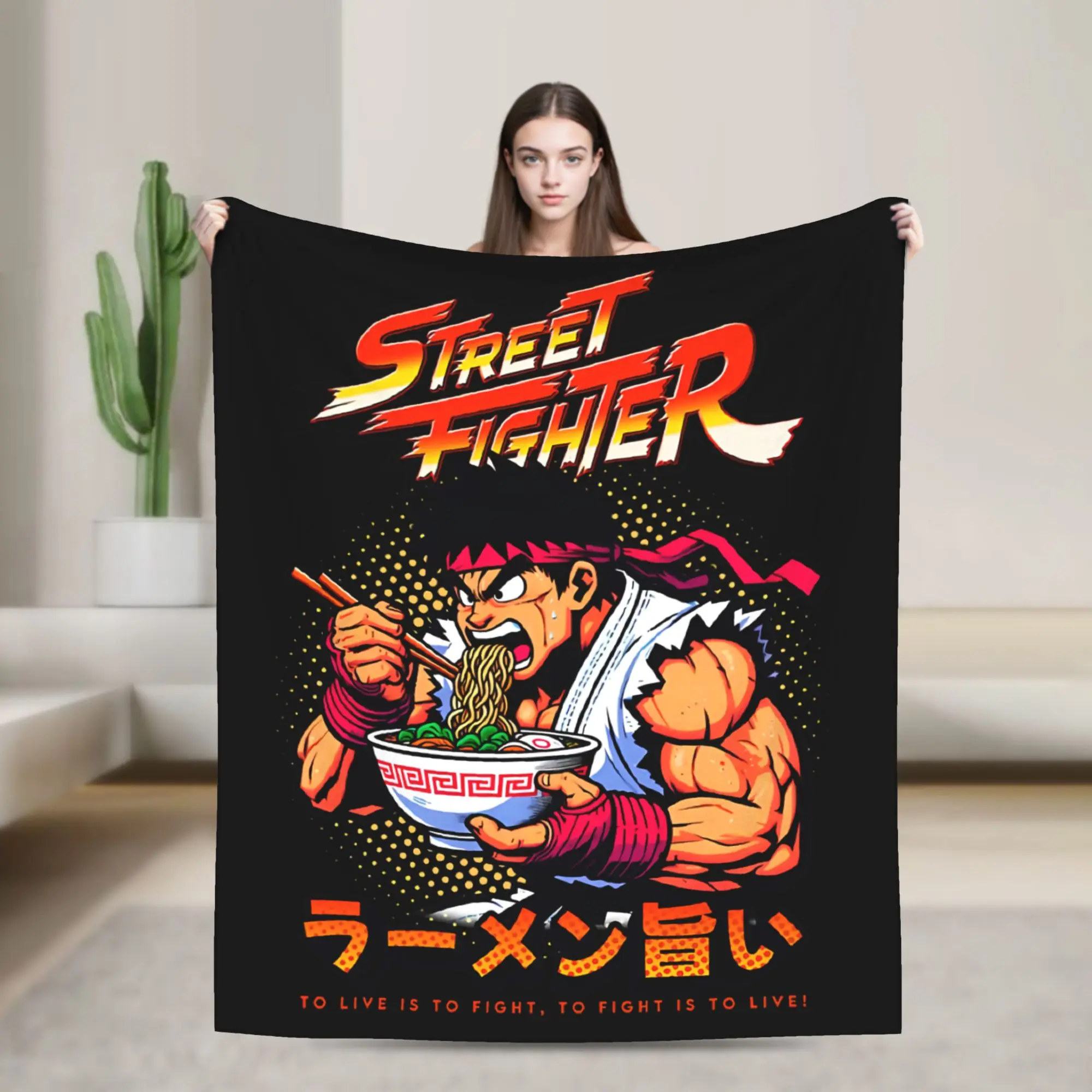 Angry wrestler eating ramen Streets Fighters Blanket Coral Fleece Plush Spring Warm Throw Blankets for Bedding Couch Bedspreads