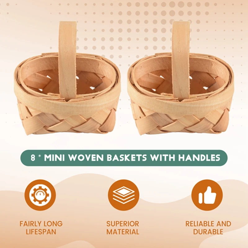 2025 New 8PCS Mini Woven Baskets With Handles For Party Favors Crafts Decor Photo Prop