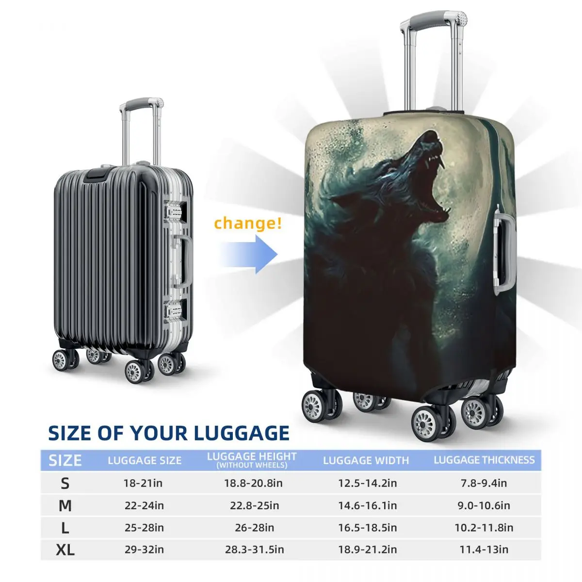 وولفمان بالذئب لعنة القمر الليلي 6 غطاء حقيبة حماية مرونة رحلة الأمتعة حامي يغطي لمدة 18-32 بوصة