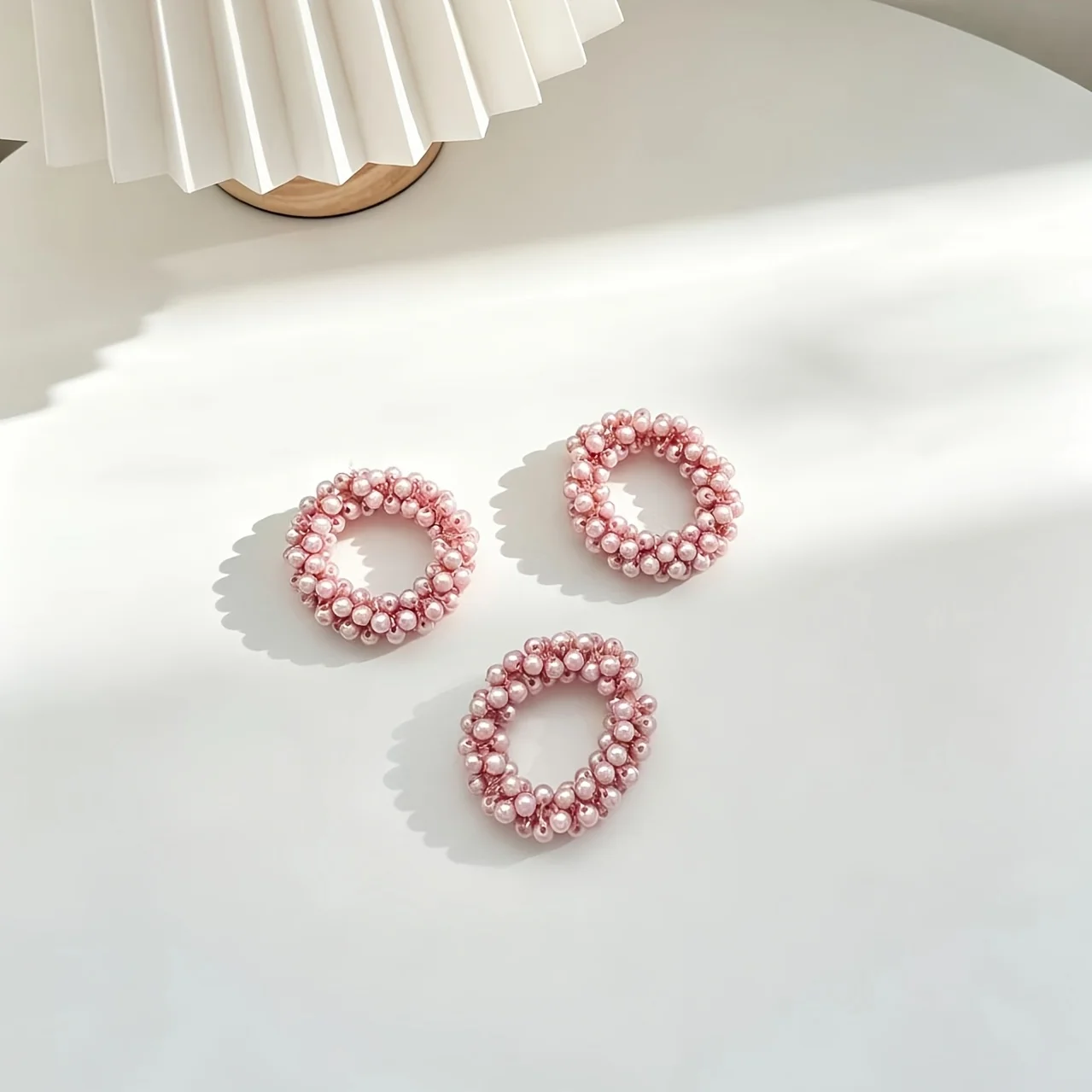 3pcs Simple Solid Color Full String Bead Hair Accessories Rubber Band Female Fashion Bead Hair Rope Sweet Tie Hair Ring