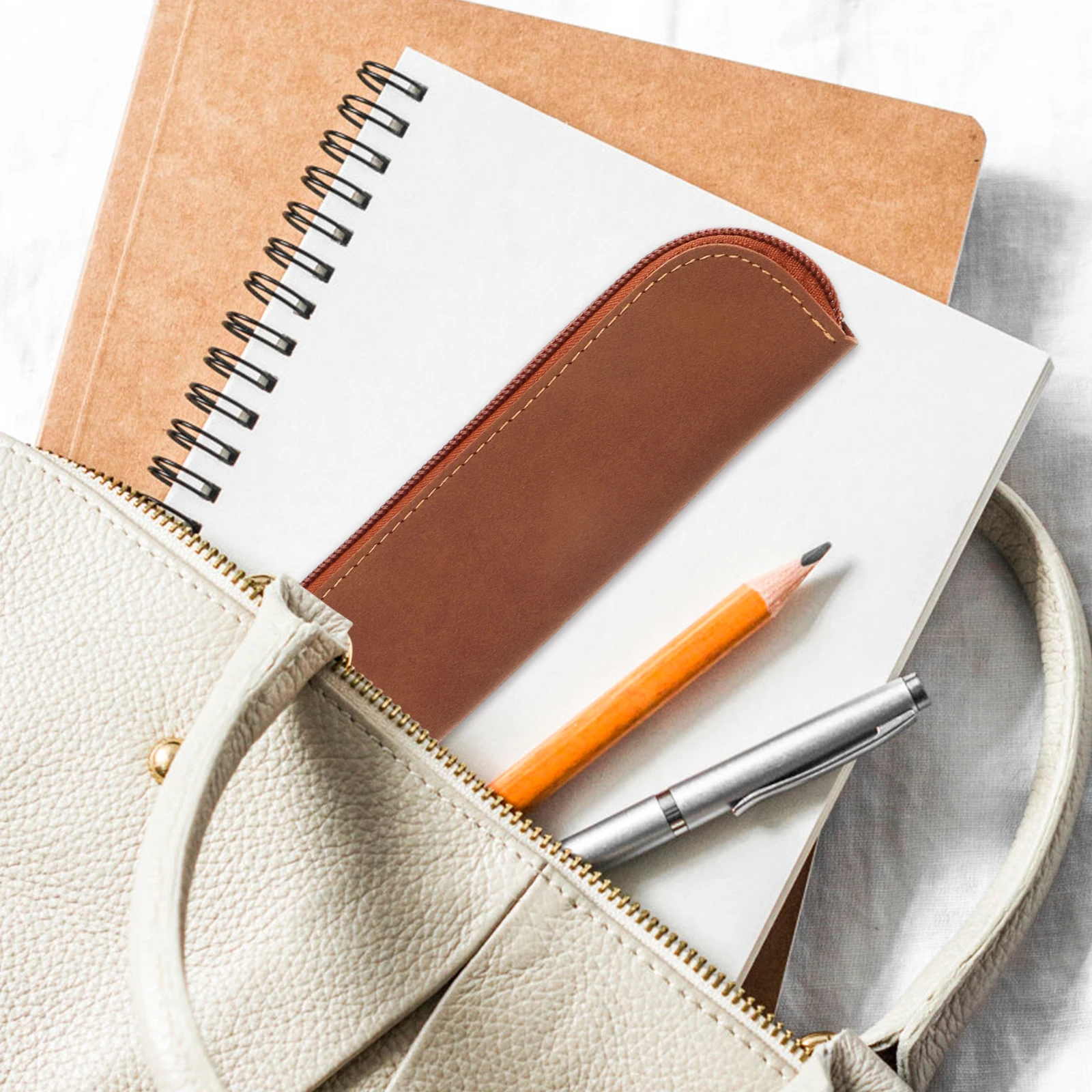 

2pcs Pencil Case Pen Bag Retro PU Material Slim Design for Girls College Stationery Organizer Travel Accessories