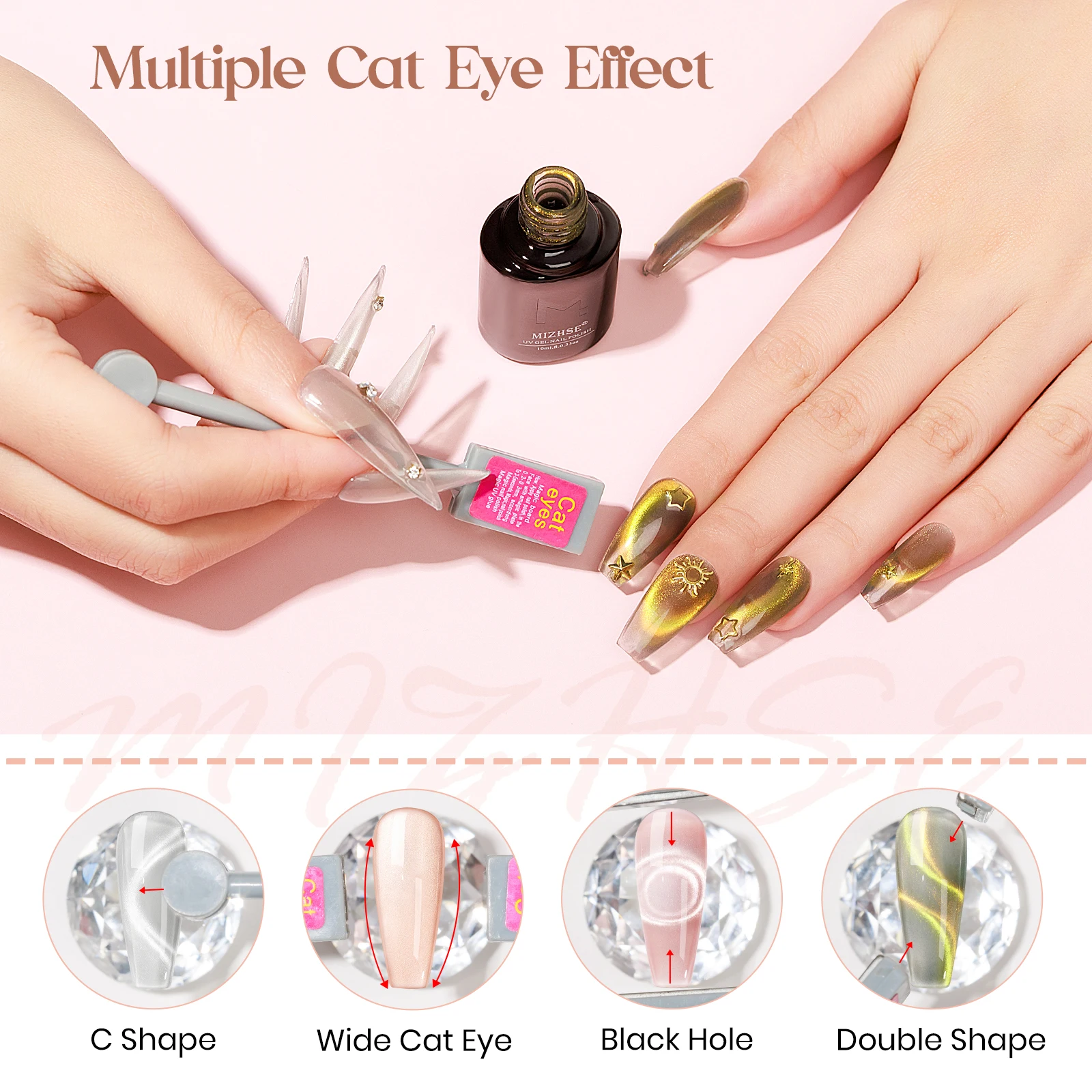 MIZHSE 4PCS Cat Eye Gel ชุดแม่เหล็ก UV เจลเล็บผงแม่เหล็กเจล Soak Off หลาย Cat Eye เคลือบเงาสําหรับเล็บ Salon